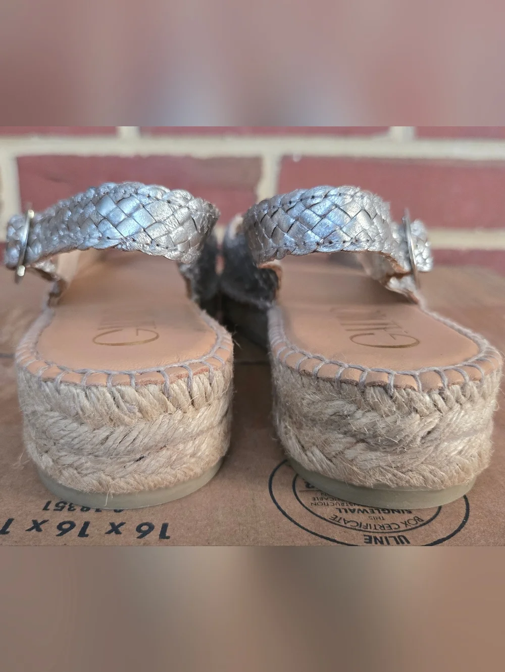 Gaimo Metallic Silver Woven Espadrille Sandals Slingback Sz 41 US 10 Made Spain